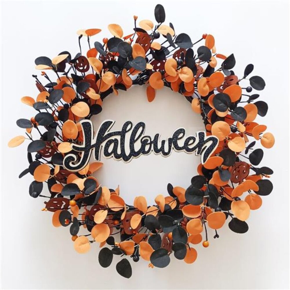 Halloween Wreaths for Front‎ Door,22 inch Pumpkin Wreath Fall